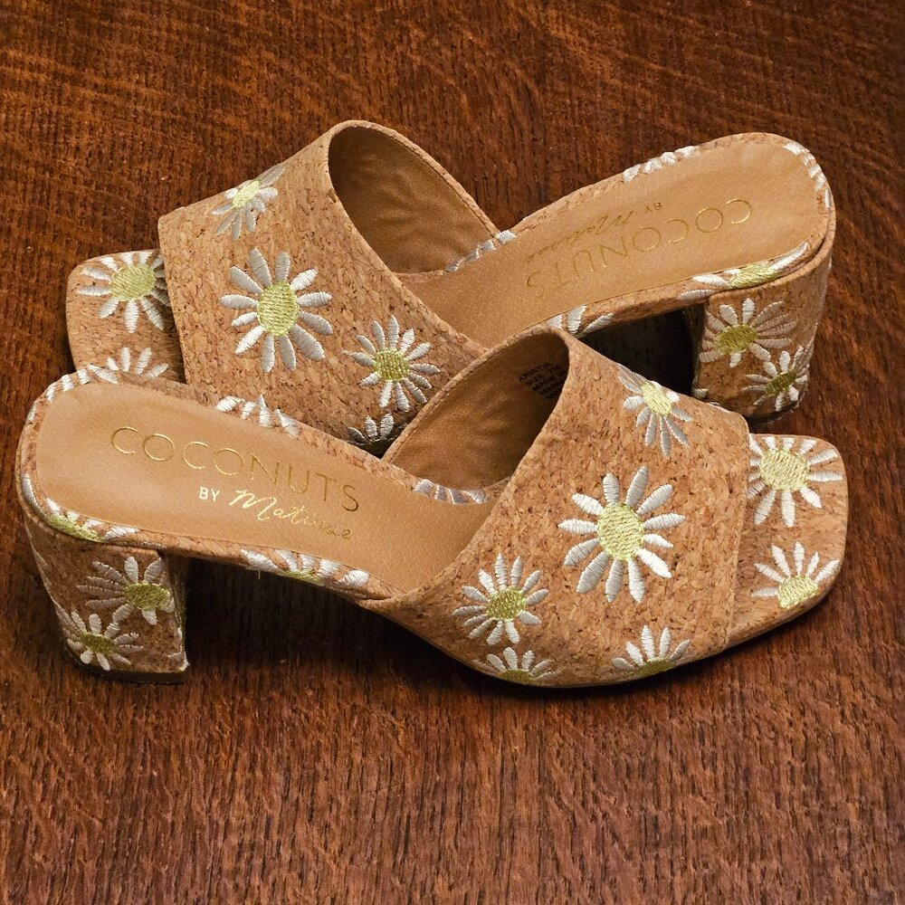 Anthropologie Matisse Coconuts Daisy Cork Slides 3" Heels Size 7 - Picture 3 of 6